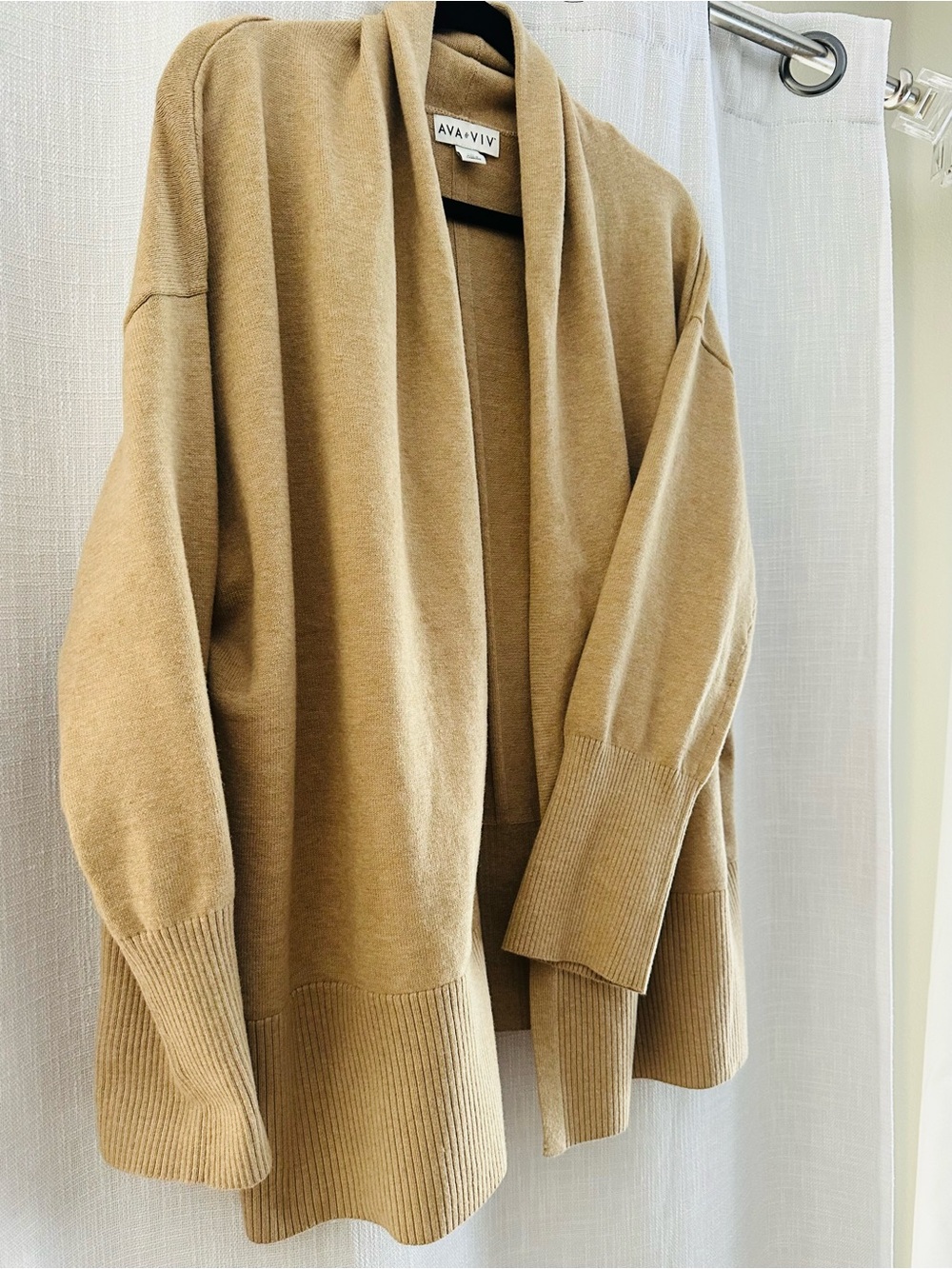 Ava & Viv Camel Open Front Shawl Collar Cardigan Sweater, XXL